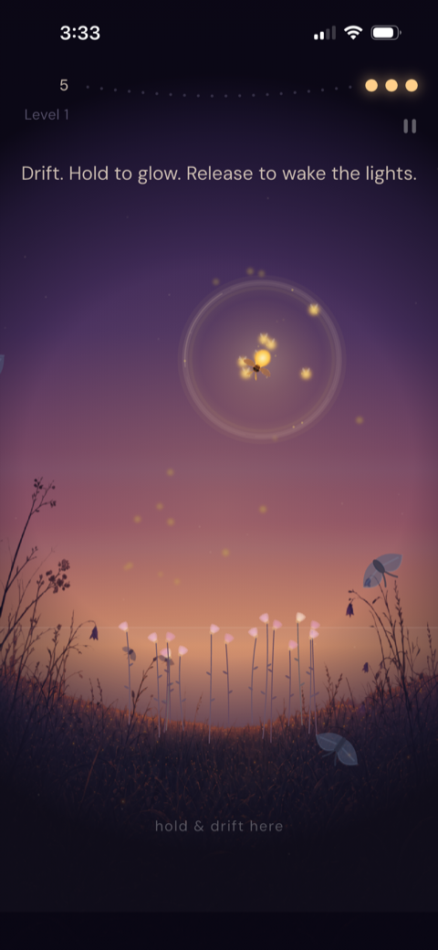 Lonely Lumen gameplay — Lumen charging a warm ring of glow at dusk