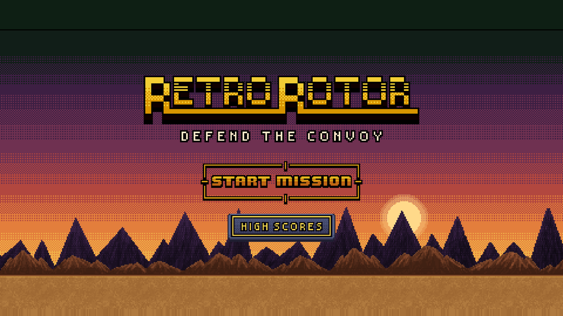 RetroRotor title screen — defend the convoy